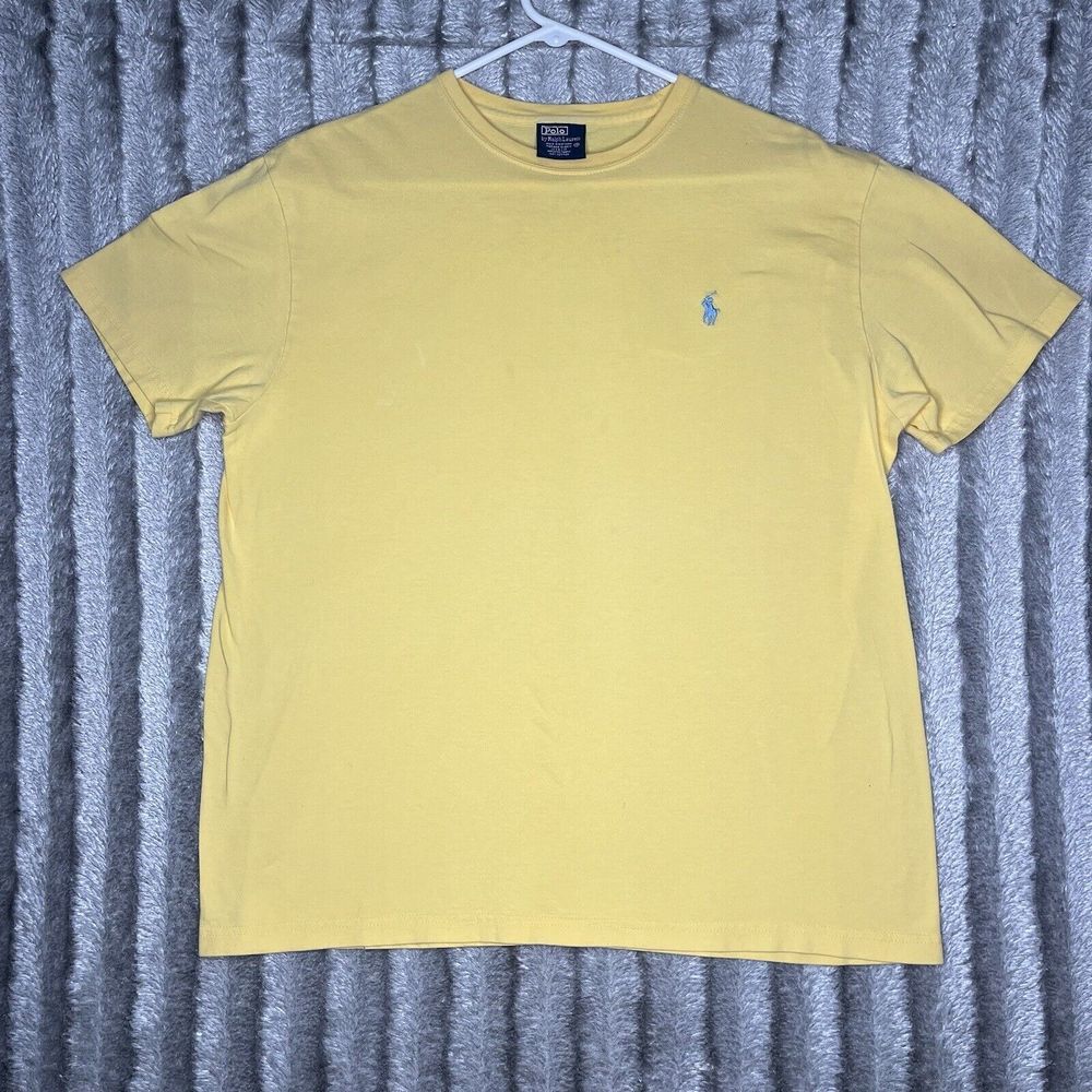 Polo Ralph Lauren Solid‎ T-shirt Men's M Yellow Short Sleeve Blue Logo